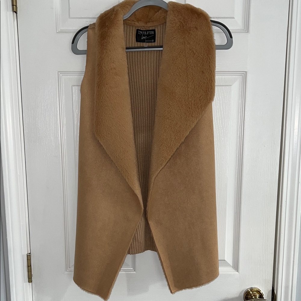 Twelfth Street by Cynthia Vincent Faux-Shearling Open Vest - Camel/Tan